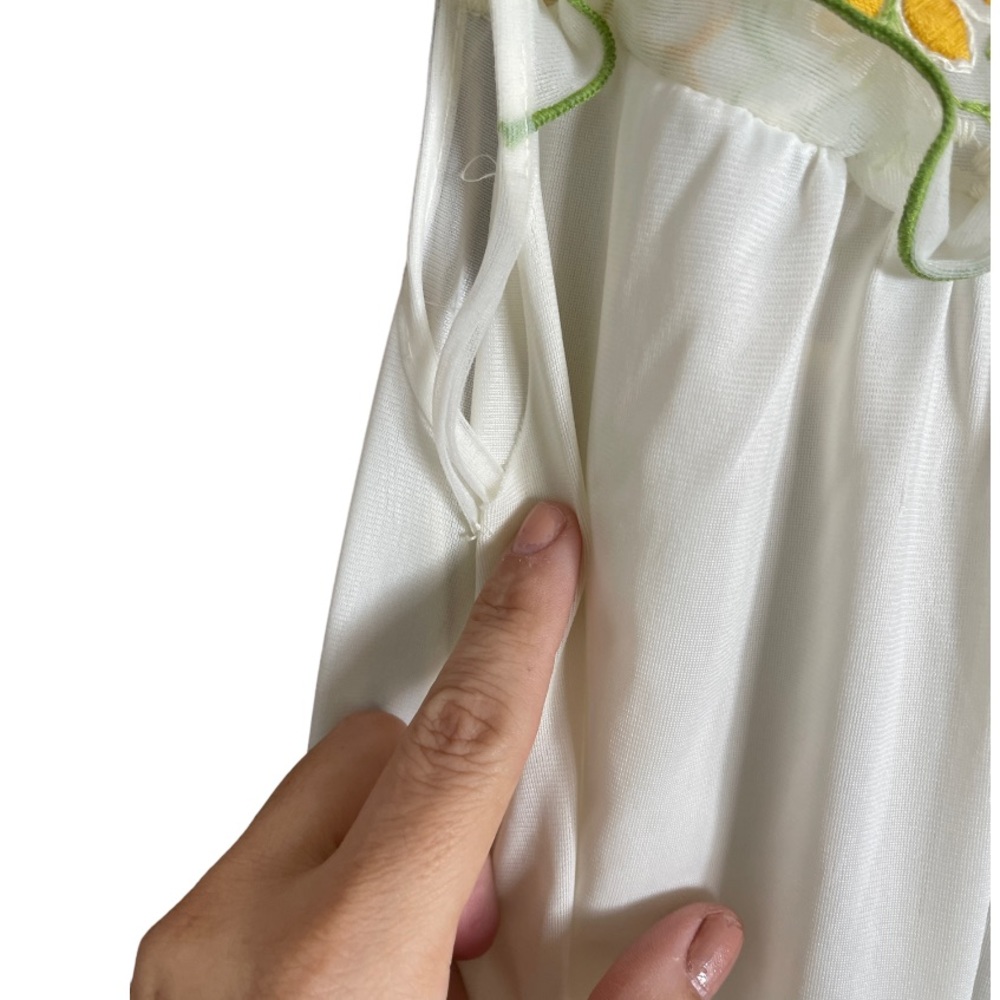Vintage 70s 80s Nightgown Orange Green Embroidery White M/L - Picture 4 of 4